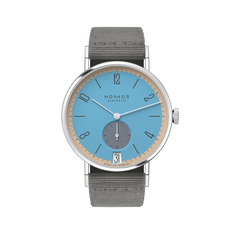 Unisex, Handaufzug,  NOMOS Glashütte Tangente 38 Datum Delfin  