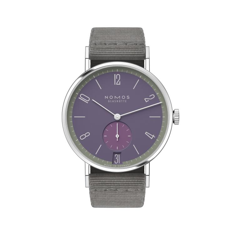 Unisex, Handaufzug,  NOMOS Glashütte Tangente 38 Datum Mauvegrün  