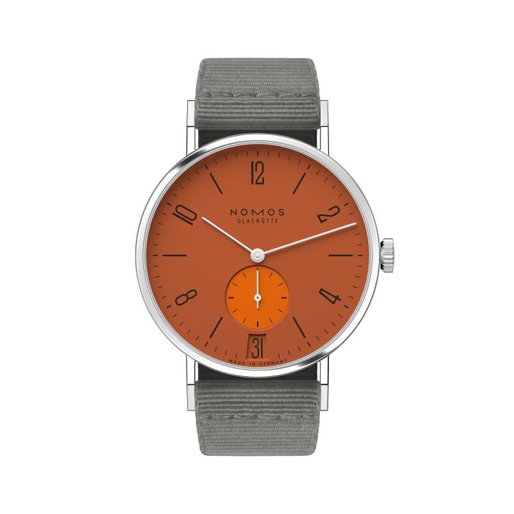 Unisex, Handaufzug,  NOMOS Glashütte Tangente 38 Datum Poporange  