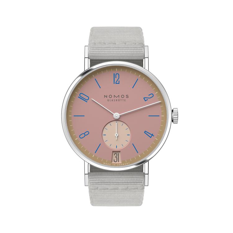 Unisex, Handaufzug,  NOMOS Glashütte Tangente 38 Datum Pompadour  