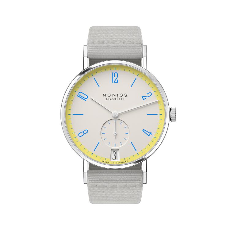 Unisex, Handaufzug,  NOMOS Glashütte Tangente 38 Datum Lemonbiscuit  